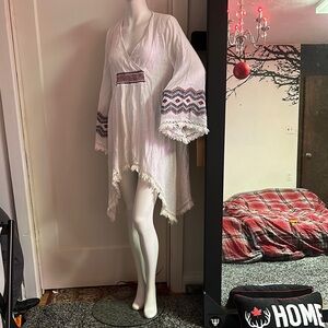 Free People White and Red Bell Sleeve Sundress